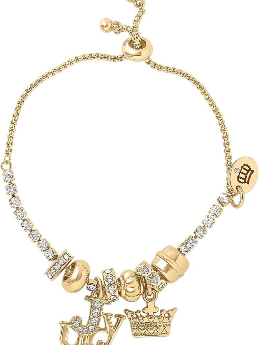 Chic Adjustable Tennis Bracelet for Women, 7 Charms, Gold-Tone Fashion Jewelry